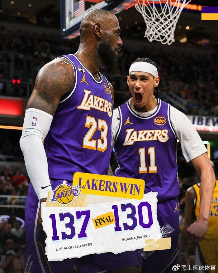 湖人逆转步行者止住连败 詹姆斯与东契奇联手领